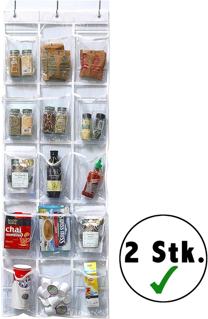 Swisswares 2x15 Weiss Transparente Aufbewahrungstaschen für Tür Oder