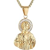 HZMAN 14K Gold Plated Stainless Steel Jesus Necklace with Crystal Christian Gift