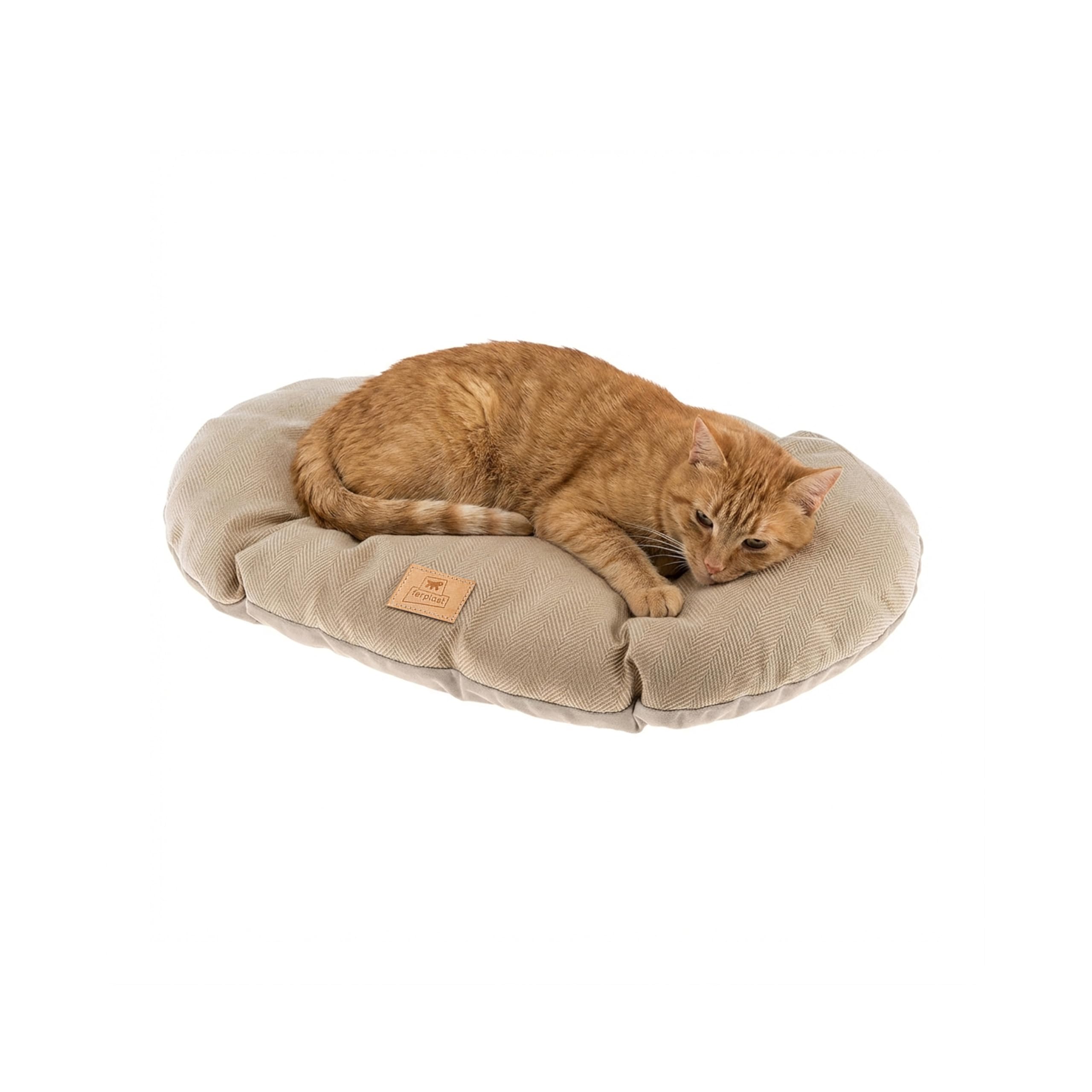Ferplast Cat And Dog Cushion Stuart 55/4, Double-Sided, Tweed And Soft Velvet, Washable, 55 x 36 x h 5 cm., Beige
