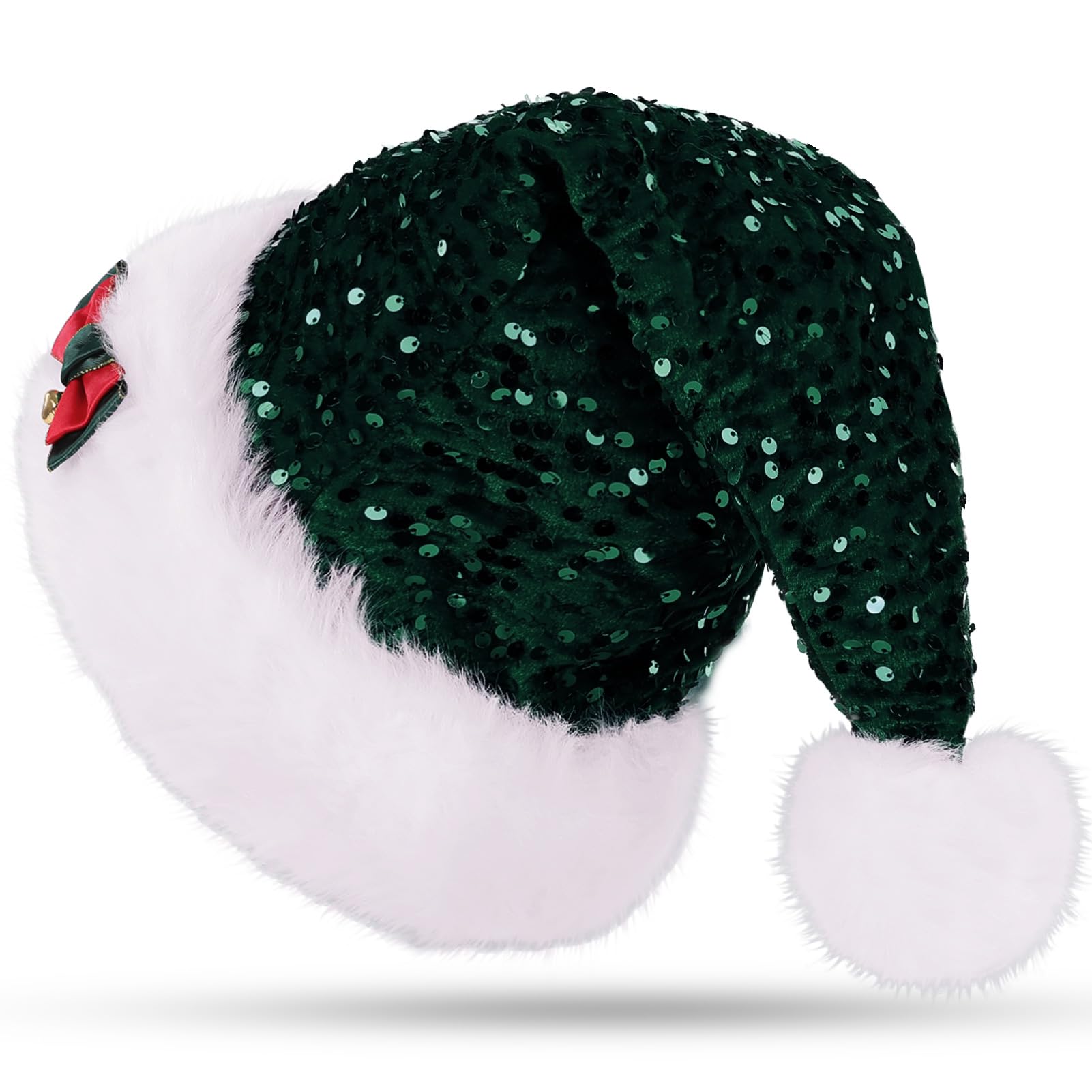CITÉTOILE Christmas Santa Hat for Adults - Sequined Double Layer Lining for Men and Women With Bow — image 1