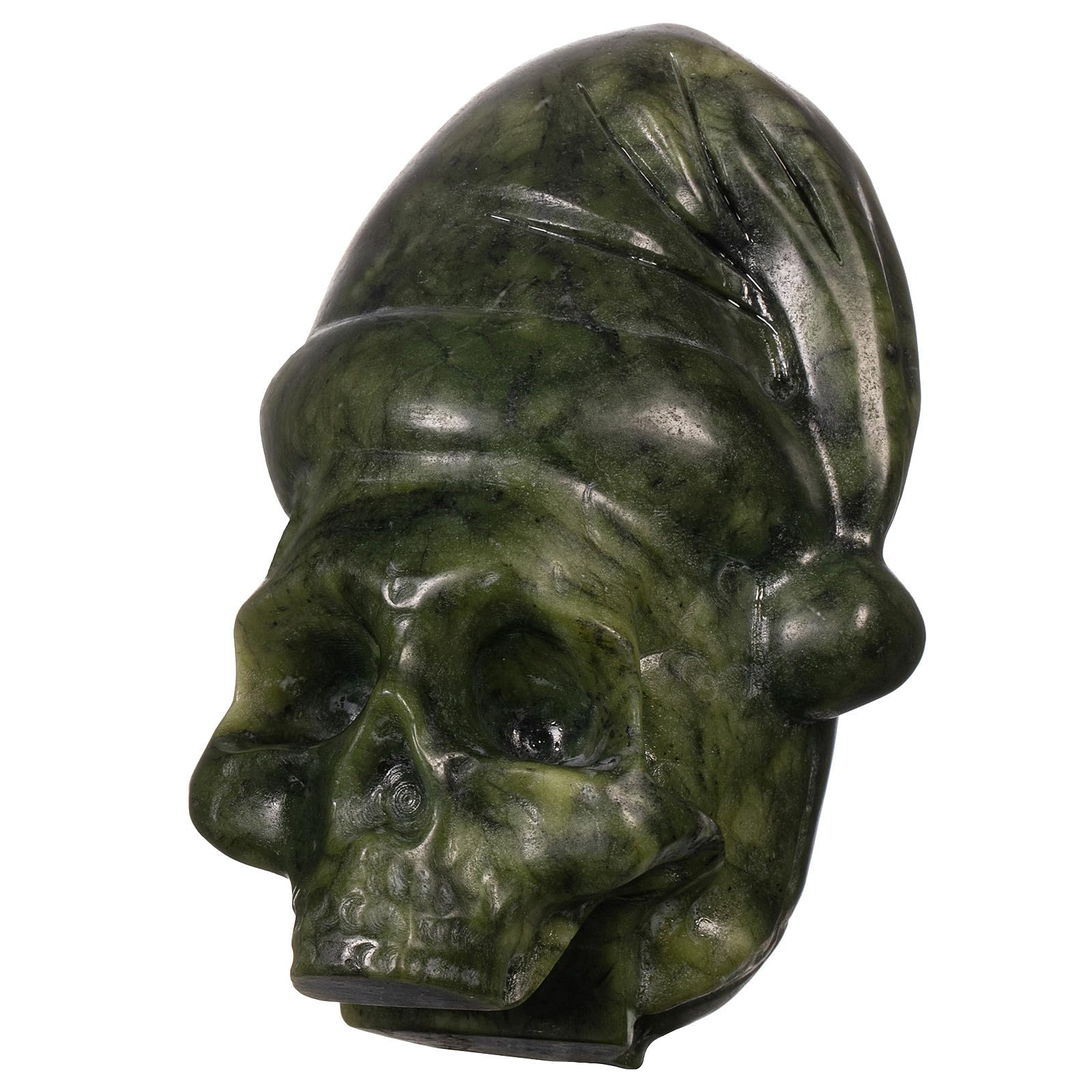Nupuyai 3.9" Green Jade Crystal Stone Skull Statue, Healing Stone Figure Human Skull Statue Hand Carved Stone Skull Halloween Decor for Home Office