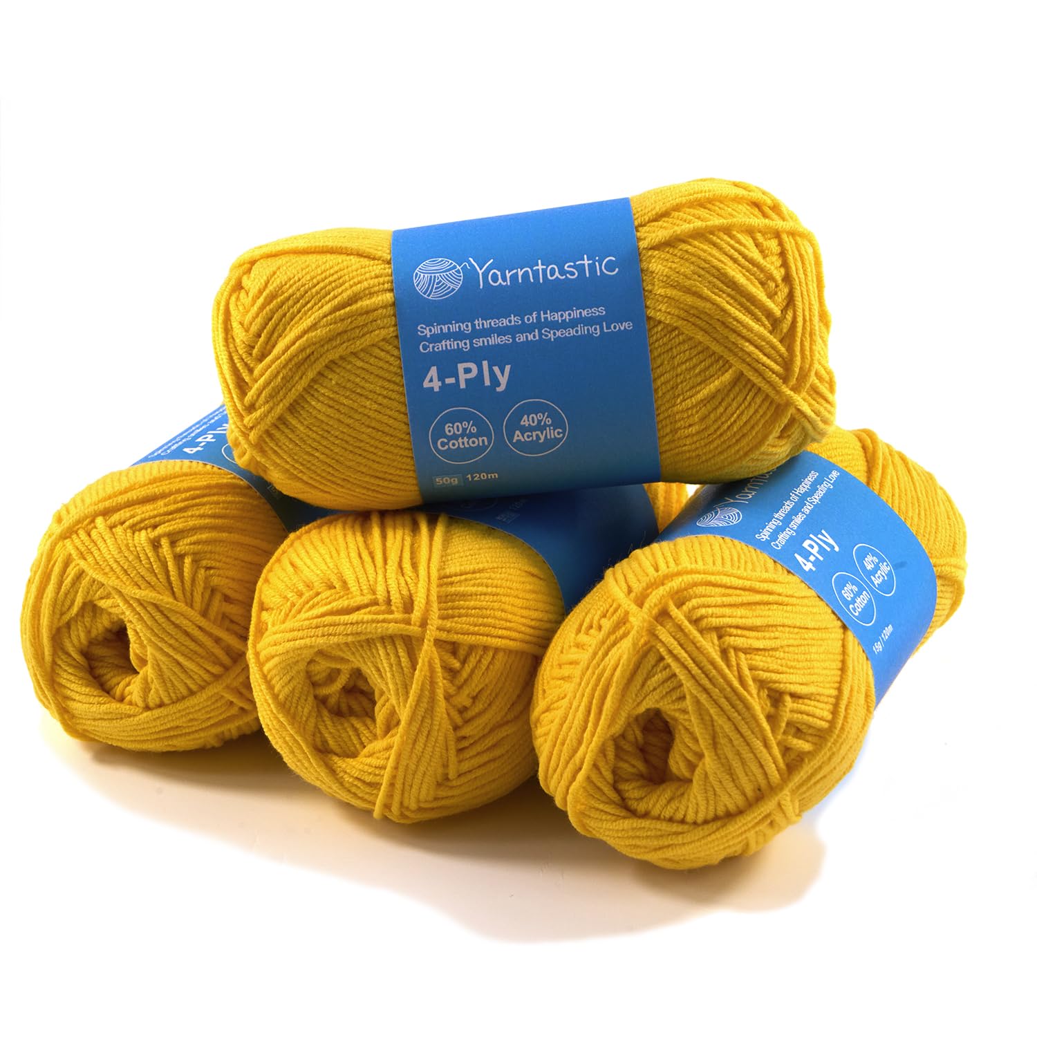 Yarntastic 50g x 4 Balls in a Pack, 4 Ply Yarn, 16 Wraps per inch (About 2.5cm), 60% Cotton 40% Acrylic Blended, 43 Colour Choices; for Knitting, Crochet, Amigurumi, Baby Blanket, Clothing and Others
