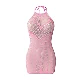 SweatyRocks Women's Heart Fishnet Halter Lingerie Dress Open Back Sleeveless Babydoll Lingerie