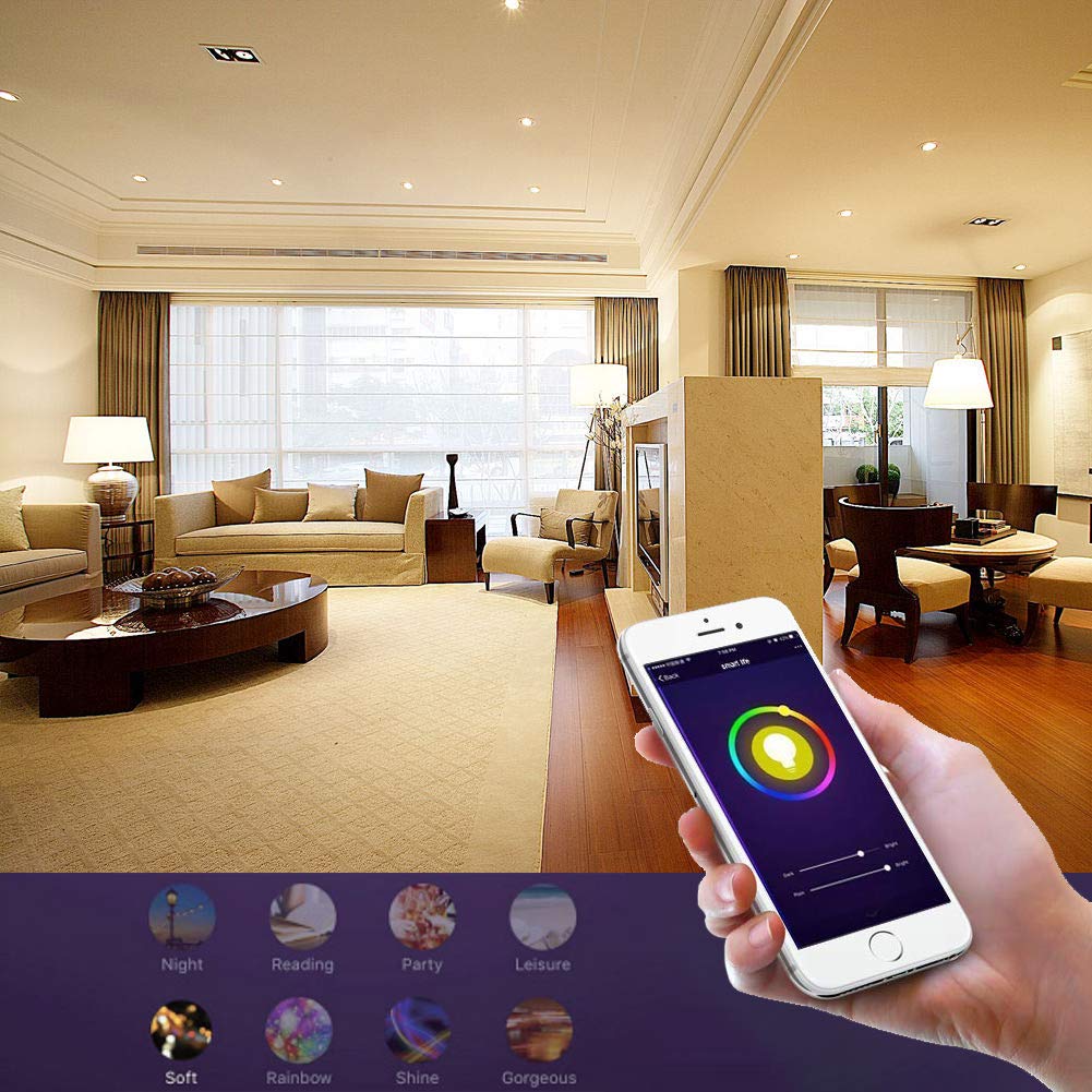 Smart WiFi Light Bulb YAMAO RGBW Color Changing 5000K Bulb Compatible with Alexa and Google Assistant A19 E26 Dimmable Bulbs 6W 500LM No Hub Required (1 Pack)