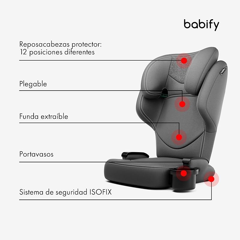 Assento de carro infantil babify de 3 a 12 anos, assento de bebê isofix, assento de carro ajustável para bebês e crianças, assento de carro portátil seguro para meninas e meninos, confortável e resistente, assento de carro