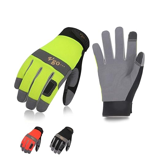 Vgo 3 Paare Arbeitshandschuhe, aus Spandex und Sythetikleder, Kunstleder mit extra Innenschaumschichtpalmen, Lager, Handwerk 