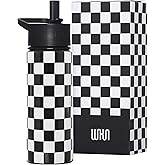 Wildkin Kids 18oz Stainless Steel Water Bottle – BPA-Free, Leakproof, Insulated, Easy-Clean - Black and White Checkered