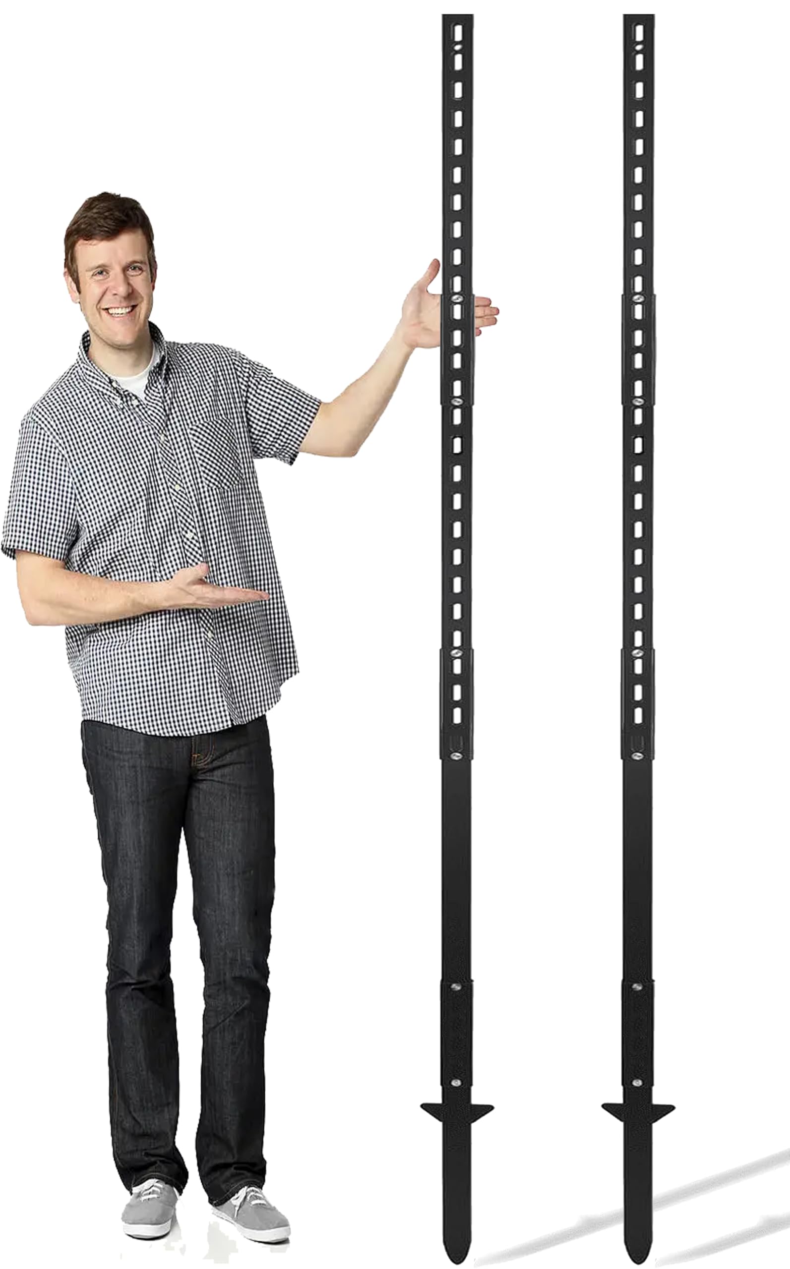 Photo 1 of 2 Pcs 6 Ft Traffic Road Street Sign Post Stakes Driveway Stand Heavy Duty Metal for Outdoor Lawn Yard Fence Parking Stop Outside Fits Signs 10 to 18 Inch Adjustable Black