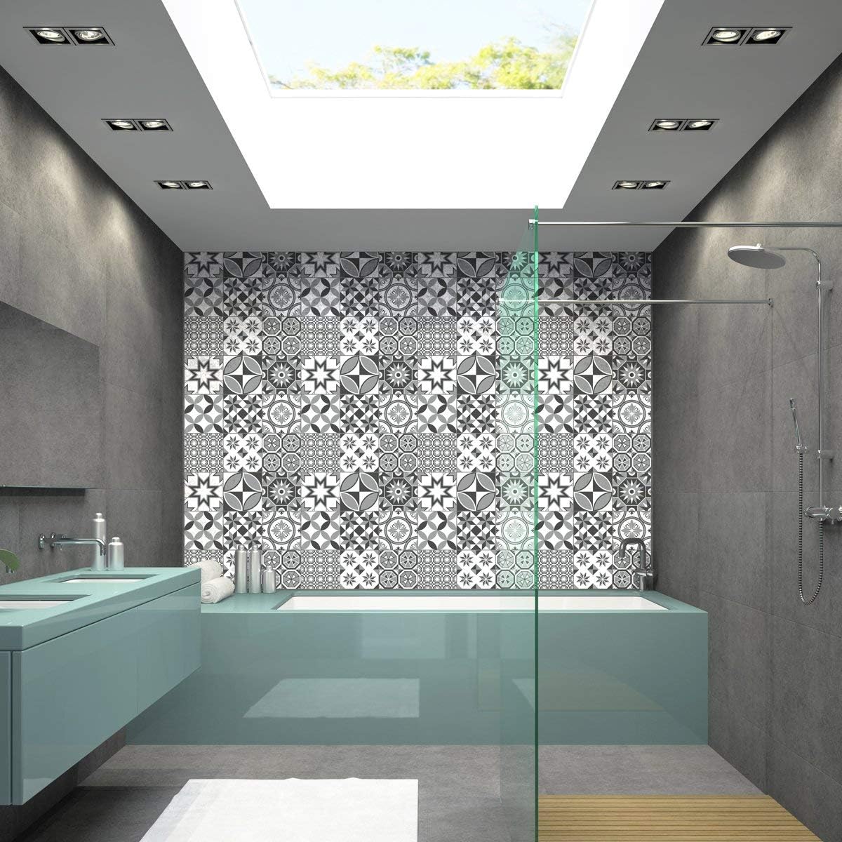 Ambiance Sticker Self-Adhesive Decorative Wall Decal Cement Tile for Bathroom and Kitchen Nuances de Gris Sotchi