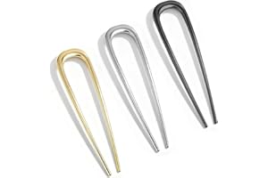 French Hair Pin, 3 Pcs Hair Pins for Women, U Shaped Metal Hair Fork for Bun and Twist Hairstyles