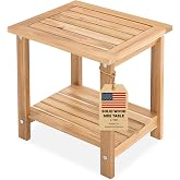 Acacia Wood Adirondack Side Table, 2-Tier Outdoor End Table - White Oak | Waterproof Small Table, Storage Shelf, Chairside End Table for Balcony, Poolside, Garden, Backyard, Patio, Porch, Courtyard