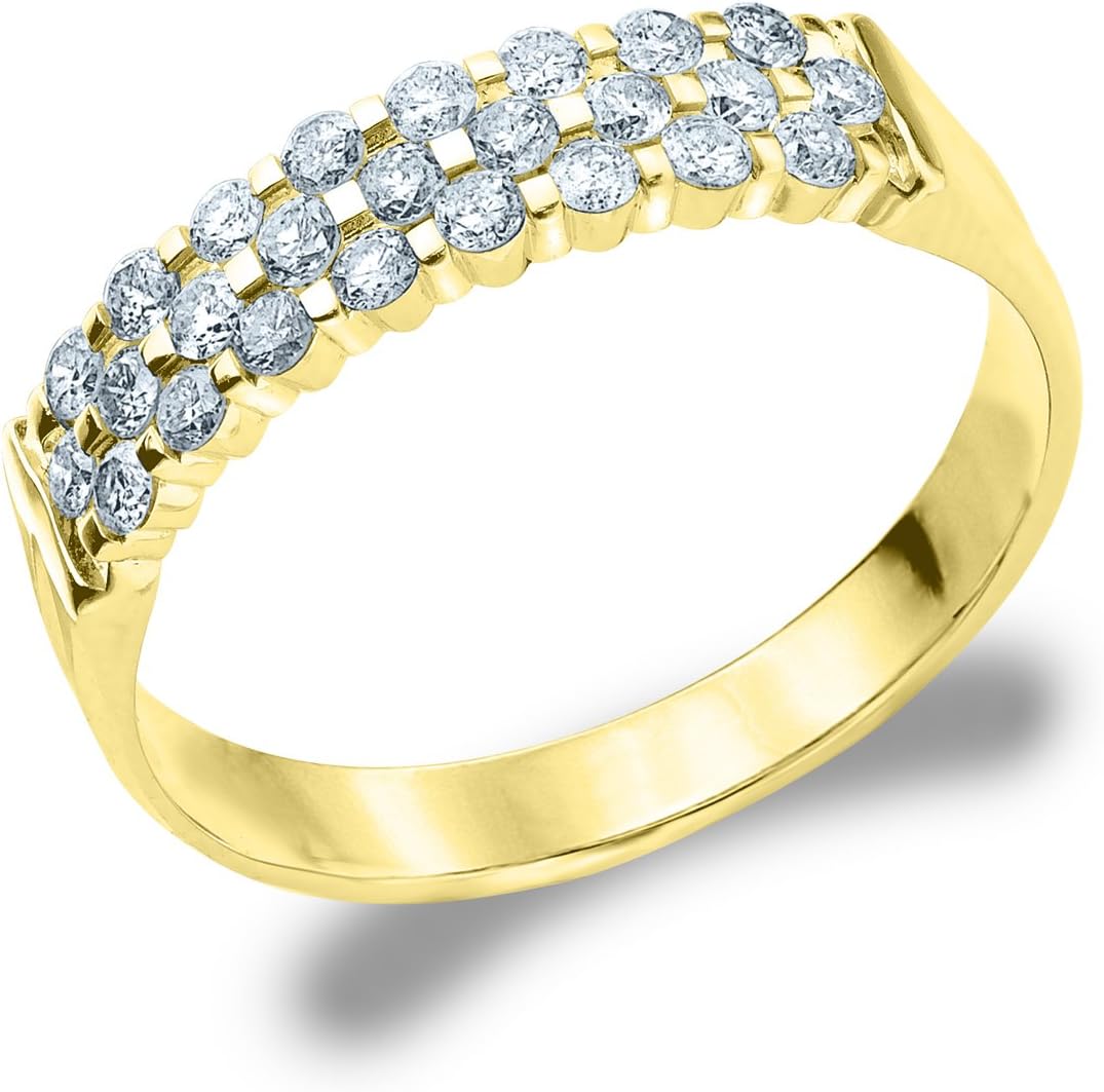 3 Row Diamond Ring, 25 Round Genuine Diamonds Total .50cttw in 10K Gold, Stunning Diamond Wedding Anniversary Ring for Women