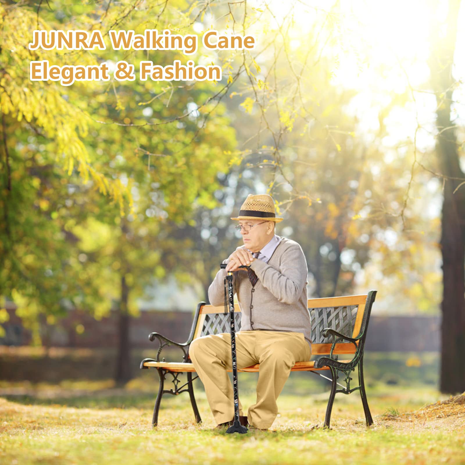 JUNRA Walking Cane with LED Light - Folding, Portable, Collapsible Aluminium Cane for Women and Men - Lightweight and Adjustable Walking Stick for Seniors Balance