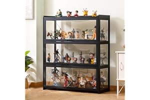 YangAera Display Case with Acrylic Cabinet Door 35.4x13.4x41.7in Flip Door Display Cabinet Curio Cabinet Glass Display Shelf Bamboo Storage Cabinet Easy to Install (Black)