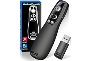 FANXIEAST Presentation Clicker Wireless Presenter Remote Clicker with Red Light Pointer, RF 2.4GHz USB Presentation Pointer PPT Slide Advancer for Mac/Google Slide/Keynote with Ergonomic Design, Volume Control