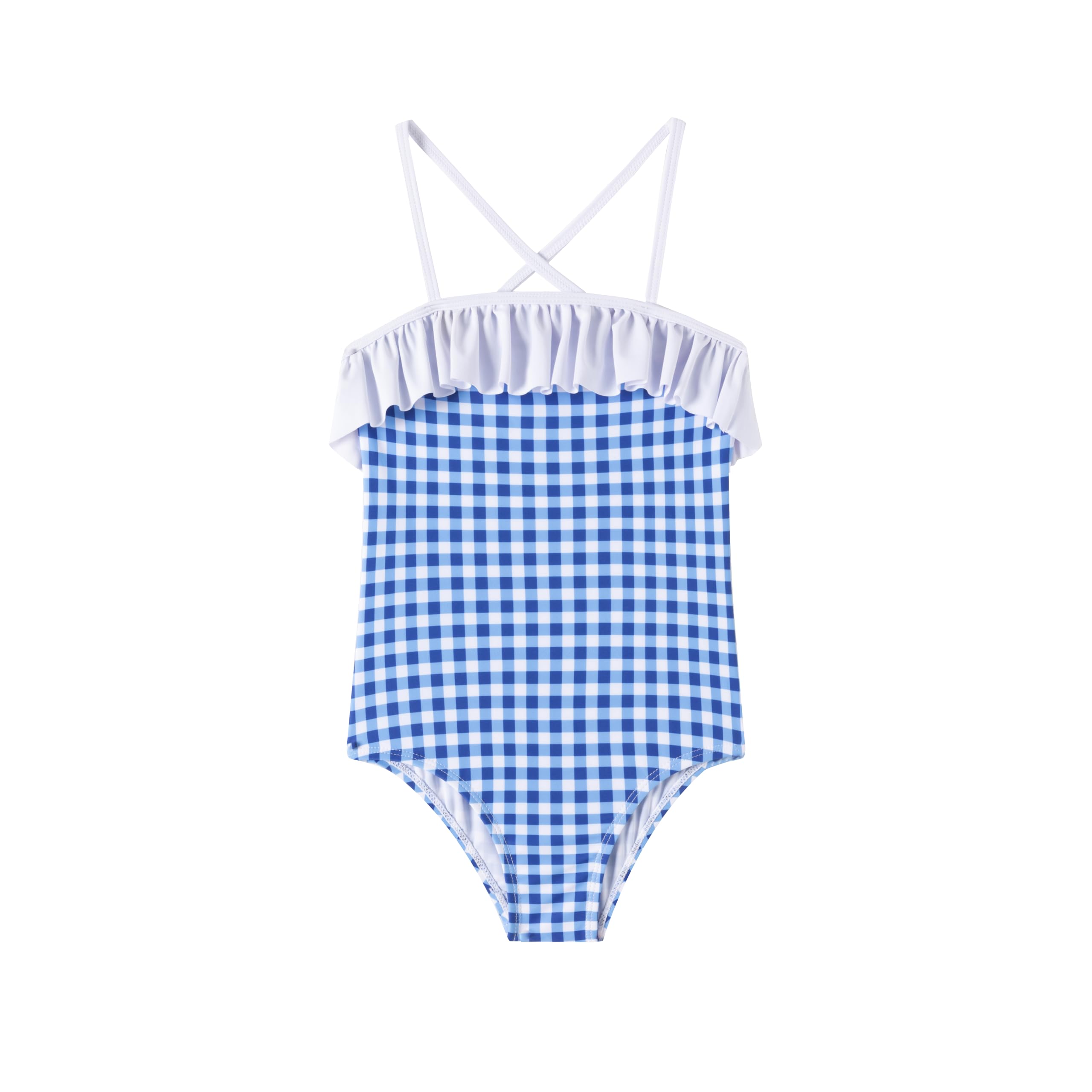 Photo 1 of LIZENS Girls One Piece Swimsuit with Checkered Pattern and White Ruffles(BDG7102,10-12T)