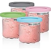 Ninja® CREAMi® Original Pints 4 Pack, Compatible with NC299AMZ & NC300s Series CREAMi® Ice Cream Makers, BPA-Free & Dishwasher Safe, Color Lids, 1 Pint Each, Clear/Grey/Lime/Pink/Aqua, XSKPLD4BCD