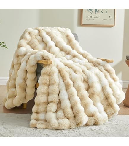 Couverture Fausse Fourrure EVERGRACE - Ultra Douce 920g/m² Style Chinchilla (Blanc Ivoire)