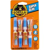 Gorilla Super Glue, Fast‑Setting, Impact‑Tough All‑Purpose Adhesive with Anti-Clog Cap, 4-3 g Tubes, (Pack of 1) - Clear