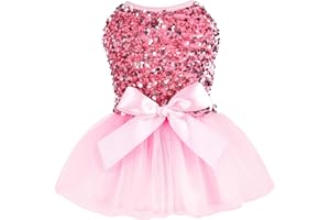 PINKBOW Dog Sweaters for Small Dogs Girl Happy New Year Bling Dog Dress, Valentine's Day Small Dog Clothes, Pet Small Dog Sweater Princess Dress with Bowknot, Pet Outfits for Chihuahua Pink XXS