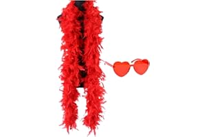 JICASTO Colorful Feather Boas 45g, 6.6ft Feather Boa for Women for Dancing Wedding Party Halloween,with Heart Sunglasses