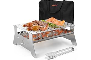 Onlyfire Portable Charcoal Grill, Heavy Duty Stainless Steel Foldable Barbecue Grill with Carry Bag and BBQ Tong for Patio Backyard, Outdoor Camping, Picnic and Hikin