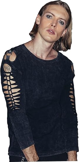Amazon デビルファッションメンズロングスリーブシャツニットブラックトップスゴシックオフショルダークルーネックティーズ Tシャツ カットソー 通販