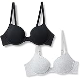Amazon Essentials Women's Cotton Jersey Lined Wired Plunge Bra, Pack of 2