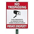 SmartSign "No Trespassing - This Property Is Protected By Video Surveillance, Private Property" LawnBoss® Sign | 10" x 12" Aluminum Sign With 3' Stake