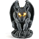 MIBUNG Large Winged Gargoyle Statue with Solar Lights Outdoor Decor, Sitting Gargoyle Monster Dragon Garden Guardian Gothic Creep Scary Sculpture, Patio Yard Lawn Decorations, Valentine's Day Gift