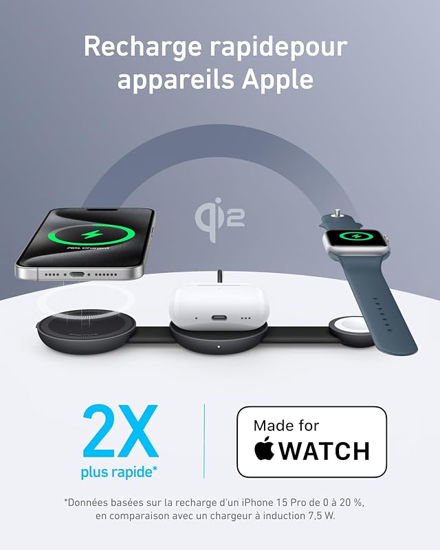Chargeur à Induction Qi2 15 W (Chargeur USB C Inclus)