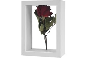 REDHUGO Wooden Dried Flower Frame, Floating Wood Shadow Box Frame for Pressed Flowers Double Acrylic Picture Frame Tabletop DIY Gifts for Family Friends Rectangle White 4×6 inches (FRAME ONLY)
