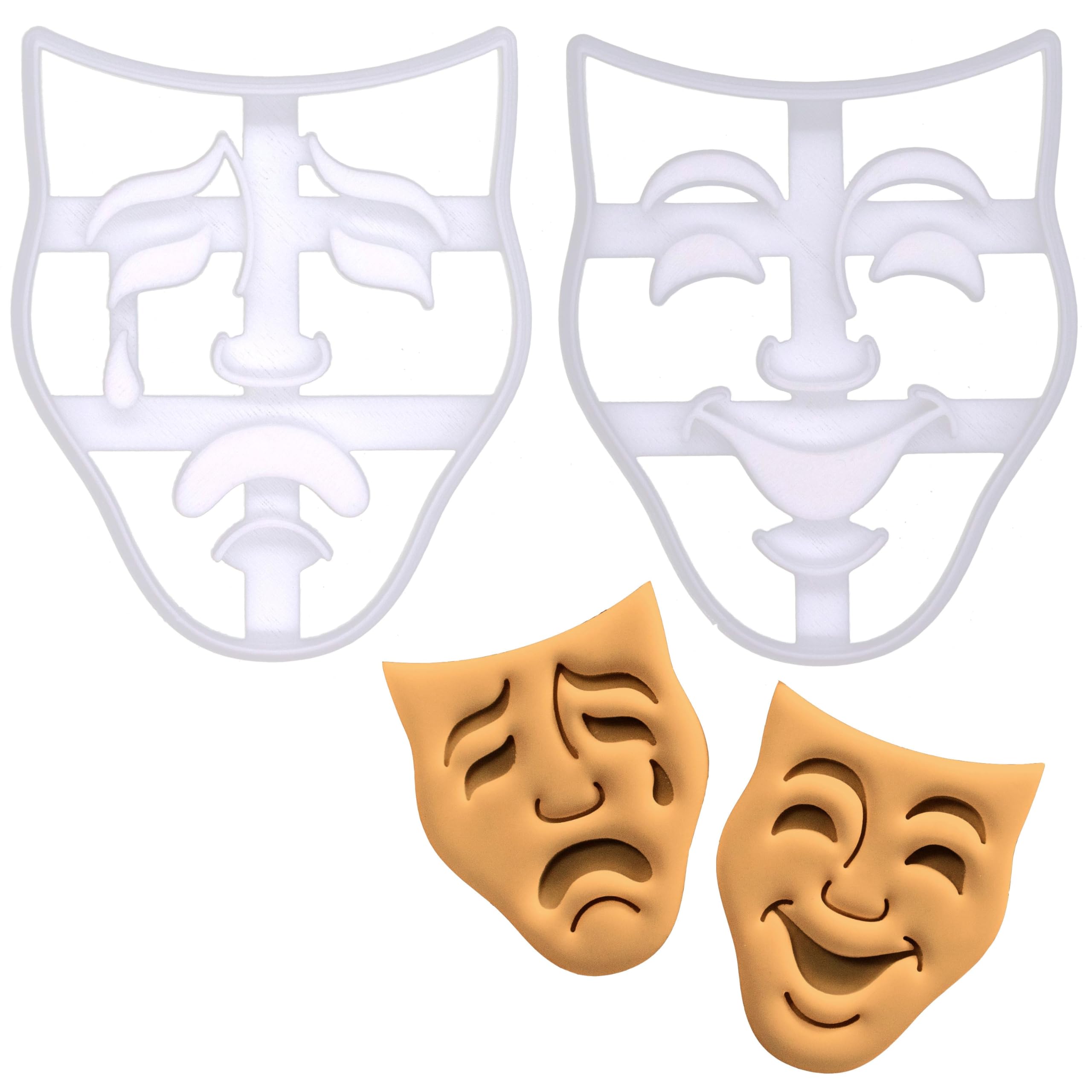 Bakerlogy Set of 2 Theatre Mask Cookie Cutters (Designs: Comedy Mask and Tragedy Mask)