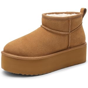 DREAM PAIRS Women's Platform Fuzzy Lined Mini Ankle Boot | Soft genuine suede upper for daily durability, Thick faux fur lock