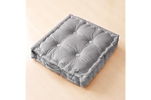 RuzRhyth Square Floor Pillows, Large Floor Cushion for Adults Kids, Meditation Floor Pillow Seating Cushion with Shredded Memory Foam and Silk Wadding, 20"x20"x5" Dark Grey