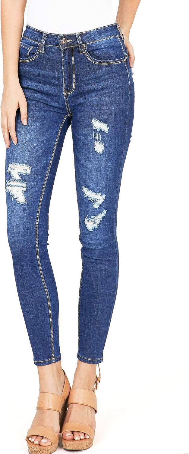 Wax Jeans Women's Juniors High Waist Light Distressing Skinny Jeans