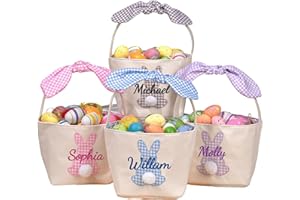 Personalized Easter Basket with Embroidered Name, Custom Bunny Gift Basket in Pastel Colors, Decorative Spring Home Decor Buc