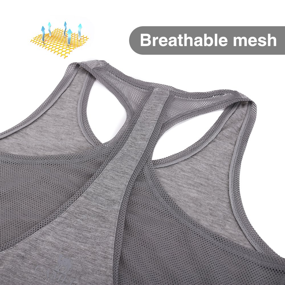 Camel Yoga Workout Tank Tops Women Sleeveless Dry Loose Fit Racerback Activewear Scallop Bottom Color Grey Size L