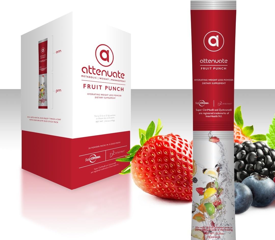 Attenuate Garcinia Cambogia Metabolism Booster with HCA and ZyChrome, Physician Formulated Highest Strength Garcinia Cambogia (Fruit Punch)