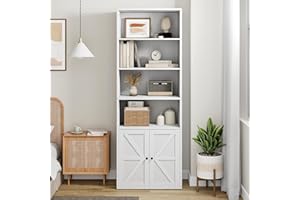 Garvee 71.4 in Tall Bookcase, Industrial Large Bookcase with Doors, Freestanding Farmhouse Bookshelf with Storage Shelves, Ho