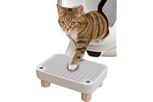 POMESEA Cat Litter Box Step, Anti-Tracking Litter Catcher Ramp for Self-Cleaning Litter Boxes, with Wooden Base, Removable Top, Easy to Clean, Ideal for Small & Elderly Cats (No Side Guards Included)