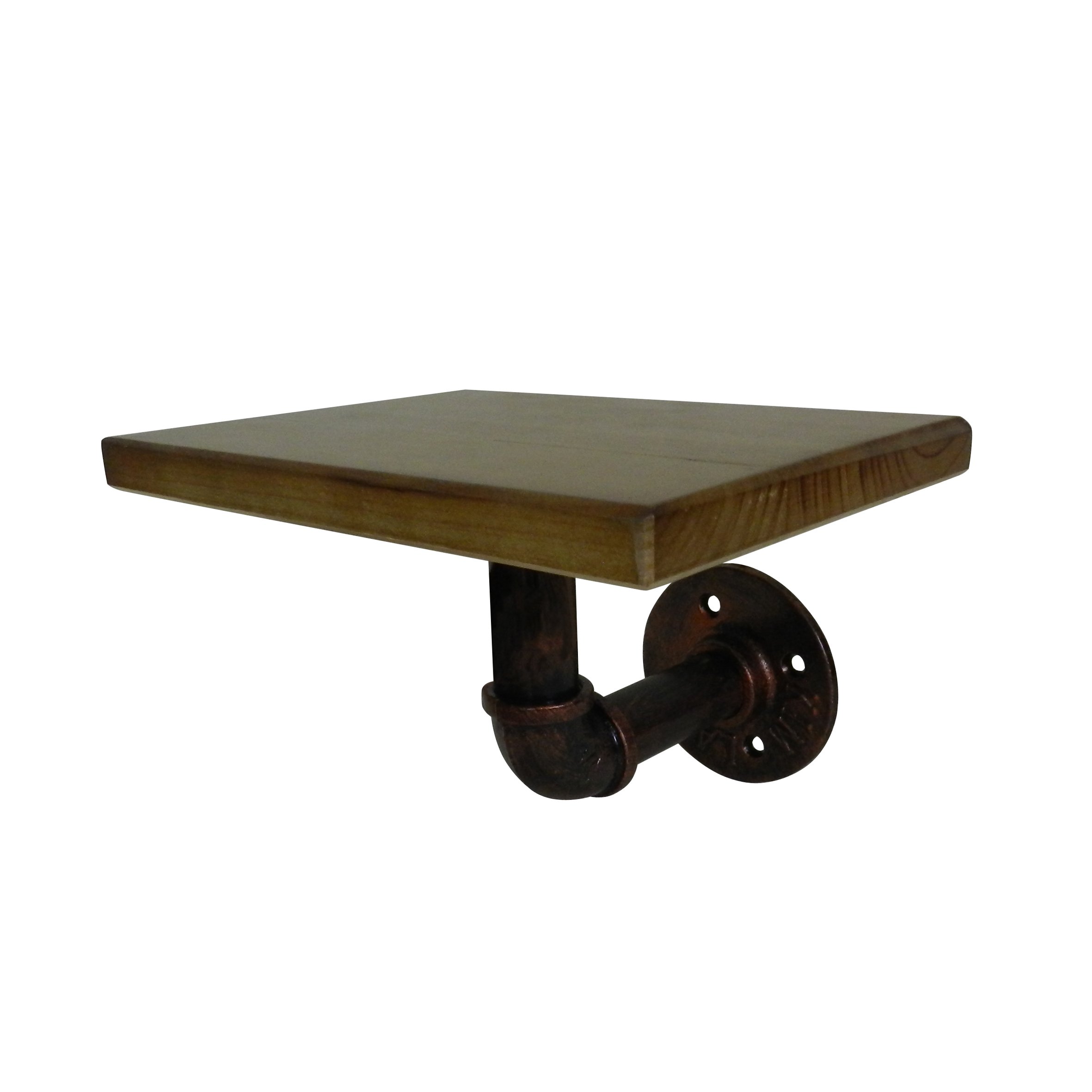 CVHOMEDECO. Rustic Antique Iron Water Pipe with Wooden Board Bookshelf Wall Mounted Display Rack Simple Hanging Iron Water Pipe Shelves. 7.88 x 6 x 7 Inch