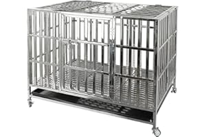 Confote 42" Heavy Duty Stainless Steel Dog Cage Kennel Crate and Playpen for Training Large Dog Indoor Outdoor with Double Doors & Locks Design Included Lockable Wheels Removable Tray No Screw