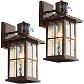 FLEDAVID 2 Pack Motion Sensor Outdoor Wall Lights Dusk to Dawn Exterior Porch Lantern Brown Outside Sconce Lighting Fixtures 