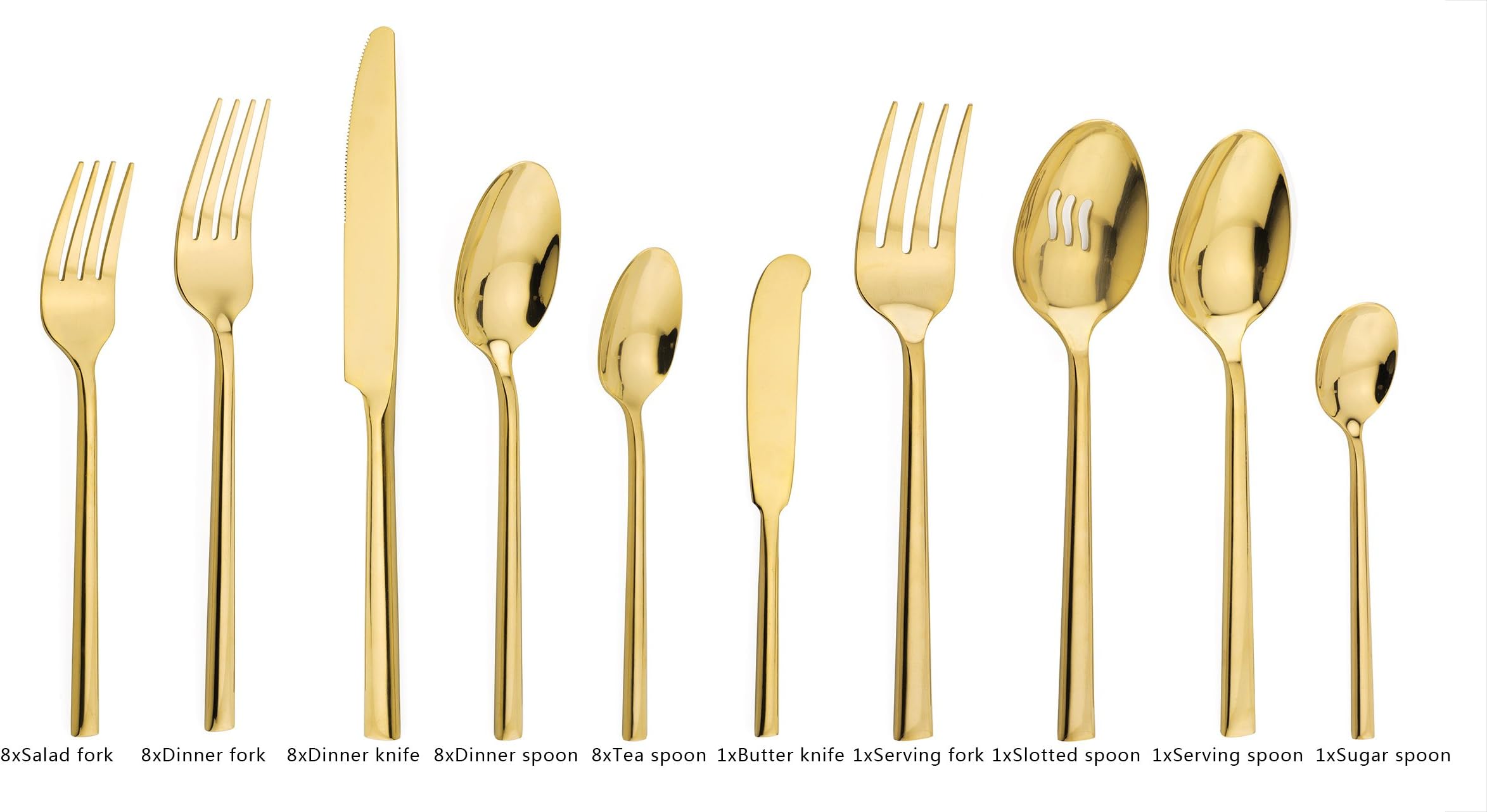 Gold Flatware Set 45-Piece Service for 8, Titanium Silverware Set Cutlery, Stainless Steel
