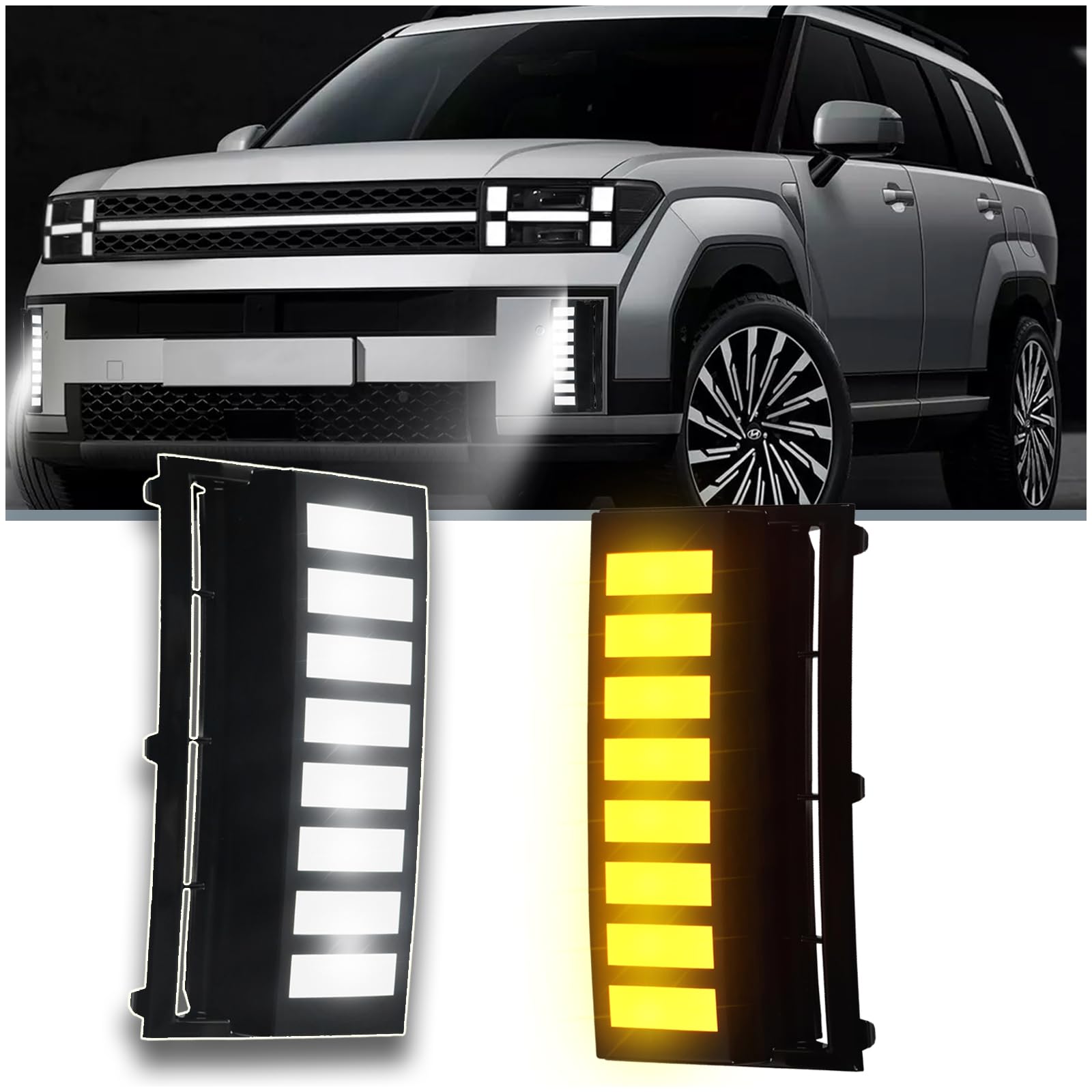 Photo 1 of ULTRALTH LED Front Bumper Fog Light Kit for Hyundai Santa Fe 2024-2025 -Switchback White DRL Daytime Running Lights & Amber Sequential Turn Signals | Replacement for bumper Air Intake Trim 2-Piece