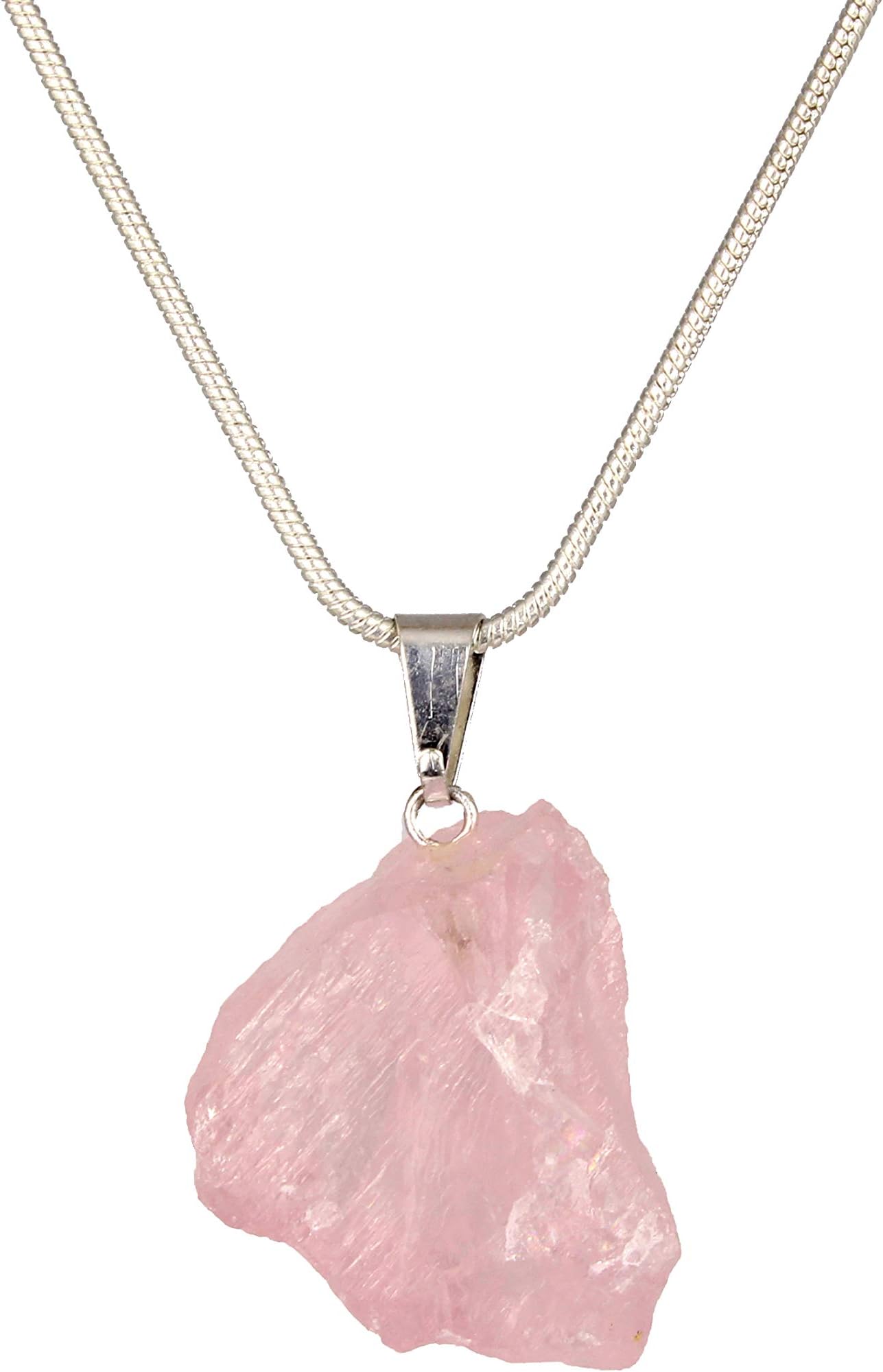 Buy 2 Get 1 FREE ~ Genuine Premium Quality Healing Raw Gemstone Pendant Necklace- Amethyst, Apatite, Citrine, Emerald, Kyanite, Lepidolite, Clear & Rose Quartz, Tourmaline (Rose Quartz)