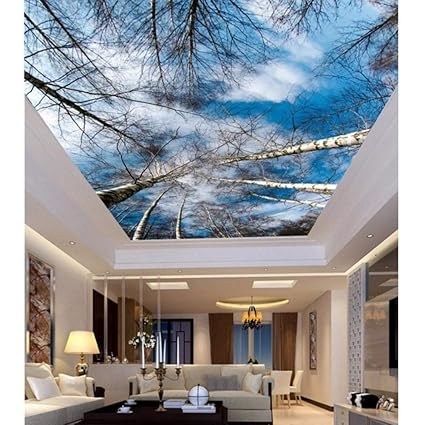 Amazon Com Pbldb Wall Decoration 3d Wallpaper Nature Sky Birch