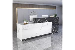 SUZEPER Modern Reception Desk with Counter,Front Desk Reception Counter with Lockable Drawers,Wooden Business Retail Counter Checkout Counter,Office/Beauty Salon/Lobby(63" W, Black White)
