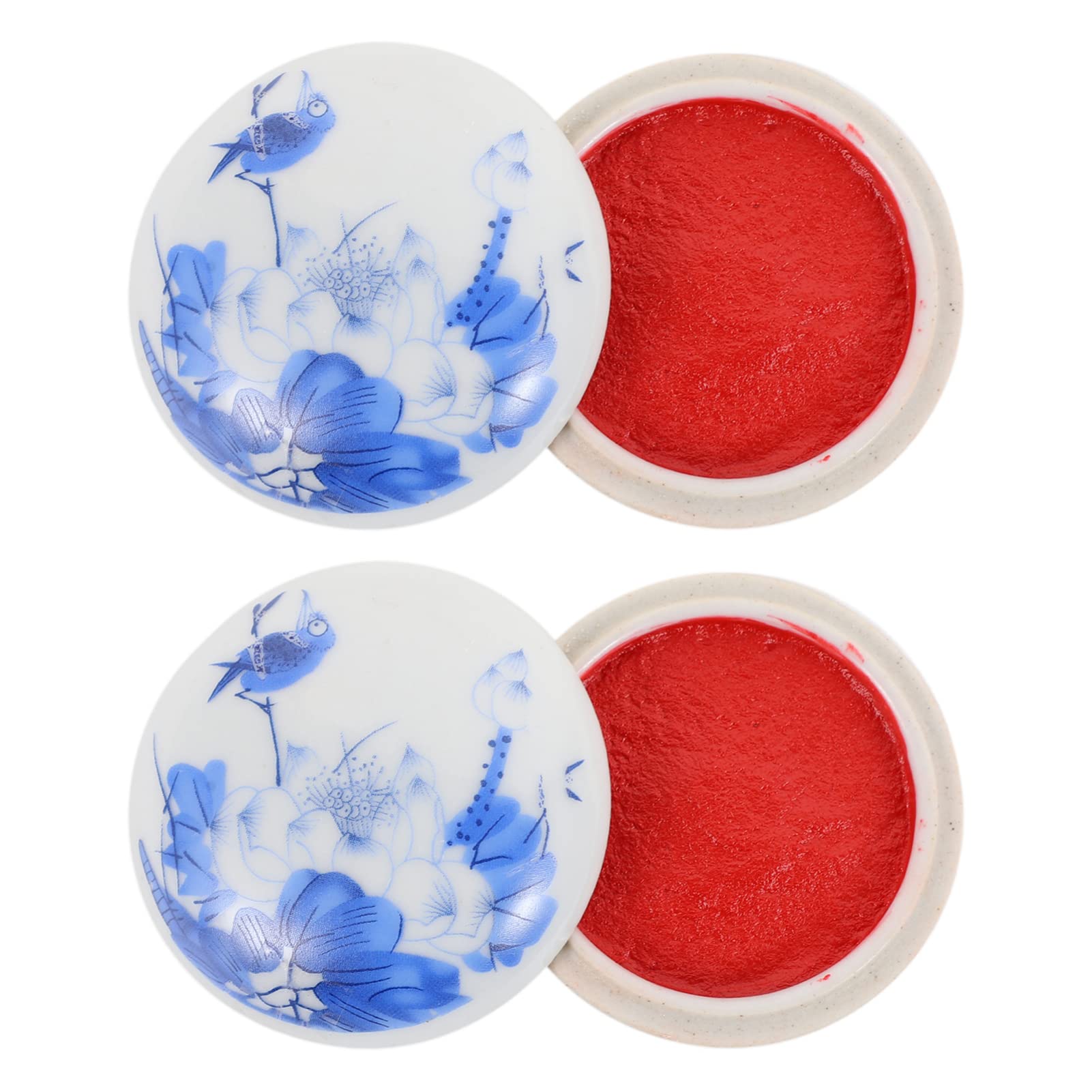 Milisten 2pcs Red Paste Ink Fast- dry Ink Pad Calligraphy Painting Stamp Seal Red Ink Pad Chinese Yinni Pad Office Inkpad with Ceramic Box for DIY Arts Crafts Fingerprint 6CM